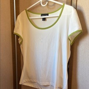 Chapter One Women's White and Green Short Sleeve Top Large